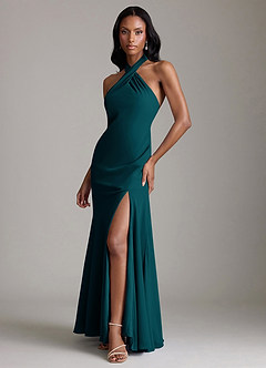 Azazie Lorena Bridesmaid Dresses Pine Mermaid Pleated Chiffon Dress image4
