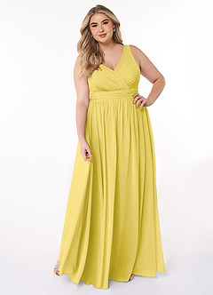 Azazie Kora Bridesmaid Dresses Canary A-Line Pleated Chiffon Dress image7