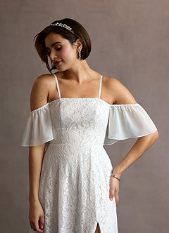 Azazie Cambri Abiti da Sposa Abito A-Line in Pizzo a Spalla Scoperta Diamante Bianco Nudo image5