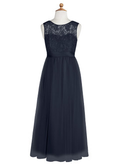 Azazie Georgette Junior A-Linie Spitze Tüll Kleid Dunkelmarine image8