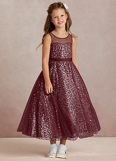 Azazie Siwa Flower Girl Dresses Cabernet A-Line Beaded Tulle Dress image2