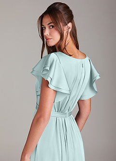 Azazie Daphne Modest brudtärna klänningar Klänning A-Linje Ruched Golvlängd Stretch Satin image2
