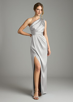 Azazie Emorie Brautjungfernkleider Etui One-Shoulder Stretch-Satin Kleid Silber image1