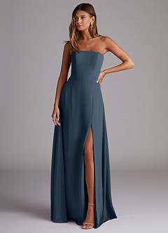 Azazie Wren Abiti da Damigella Abito Convertibile A-Line in Chiffon Spacco Laterale Blu Nettuno image1
