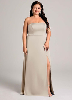 Azazie Wren Vestidos de damas de honor Vestido de Escarcha de Satén Elástico de Corte en A Convertible con Sin tirantes image11