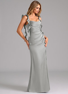 Azazie Jessamine Robes de demoiselle d'honneur Robe Trapèze en Satin extensible Corset Argent image4