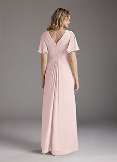 Azazie Morning Glory Final Sale Blushing Pink A-Line V-Neck Ruched Chiffon Dress image2