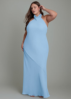 Azazie Velli Bridesmaid Dresses Powder Blue Mermaid High Neck Chiffon Dress image11