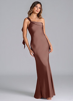 Azazie Driea Bridesmaid Dresses Espresso Mermaid One Shoulder Stretch Satin Dress image1