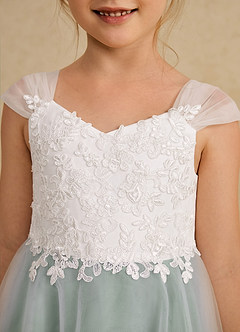 Azazie Momo Flower Girl Dresses Ivory Matcha A-Line Lace Dress image6