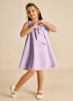 Azazie Zoey Flower Girl Dresses Frosted Lilac A-Line Bow Matte Satin Dress image4