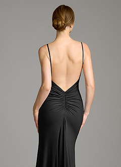 Azazie Jolene Bridesmaid Dresses Black Mermaid Square Neckline Premium Stretch Jersey Dress image2