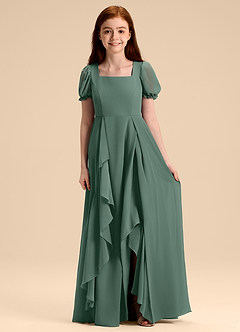 Azazie Priya Junior Abito A-Line in Chiffon Blusa Muschio Marino image1