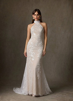 Azazie Kaiyana Suknie ślubne Osłona Wysoka Kołnierz Sznurówka Pociąg Kapliczny Sukienka image1