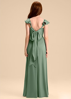 Azazie Everett Junior Abito A-Line in Raso Elasticizzato Fiocco Matcha image2