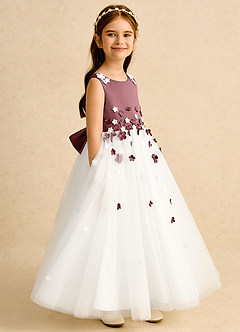 Azazie Eleni Flower Girl Dresses Ivory Desert Rose Ball-Gown Bow Tulle Dress image3