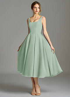 Azazie Amalie Abiti da Damigella Abito A-Line in Chiffon Plissettato Agave image6