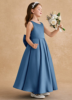 Azazie Honey Bear Flower Girl Dresses Twilight A-Line Pleated Matte Satin Dress image2