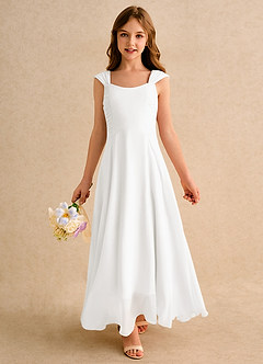 Azazie Oasis Junior Formal Flower Girl Dresses Ivory A-Line Pleated Chiffon Dress image3