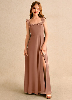 Azazie Chip Girls Formal Robe Demoiselle D'honneur Fillette Robe Trapèze en Mousseline de soie Sans manches Bronze image1