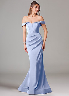 Azazie Everly Abiti da Damigella Abito Convertibile Sirena in Raso Elasticizzato a Spalla Scoperta Ghiaccio image3