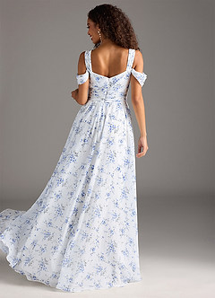Azazie Lianne Bridesmaid Dresses Blue Cottage Floral A-Line Off the Shoulder Chiffon Dress image6