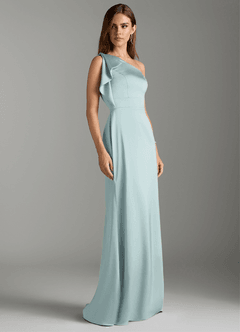 Azazie Rinna Bridesmaid Dresses Mist Mermaid Ruched Stretch Satin Dress image2