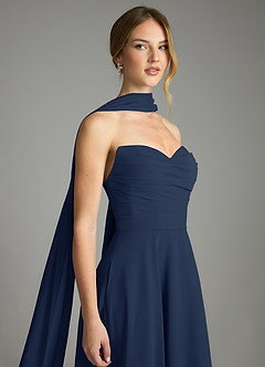 Azazie Ayla Abiti da Damigella Abito A-Line in Chiffon Scollo a Cuore Marino Scuro image6