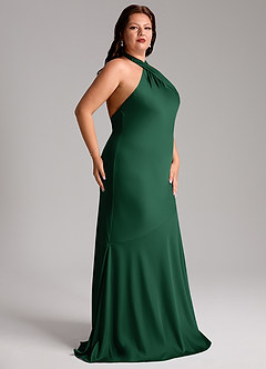 Azazie Lorena Bridesmaid Dresses Dark Green Mermaid Pleated Stretch Satin Dress image11