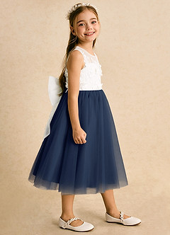 Azazie Lina Flower Girl Dresses Ivory Dark Navy Ball-Gown Lace Dress image6