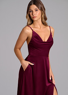 Azazie Sarella Bridesmaid Dresses Cabernet A-Line Pleated Velvet Dress image7