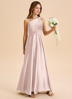 Azazie Charlize Junior Blushing Pink A-Line Pleated Stretch Satin Dress image3