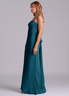 Azazie Ailanie Brudtärnklänningar Klä av Tubklänning i Stretch Satin Axelbandslös Bläckblå image5