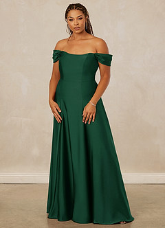 Christian Siriano Bridal for Azazie 1002 Brautjungfernkleider Wandelbar A-Linie Schulterfrei Stretch-Satin Kleid Dunkelgrün image11