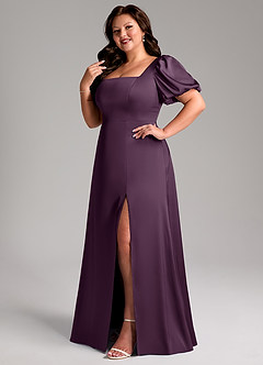 Azazie Fyona Bridesmaid Dresses Plum A-Line Pleated Stretch Satin Dress image5