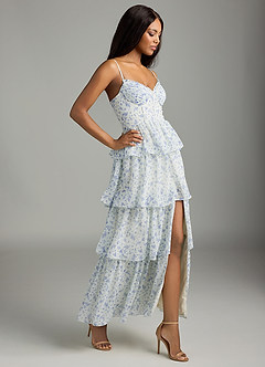 Azazie Kaiden Bridesmaid Dresses Blue And White Ditsy Floral A-Line Sweetheart Neckline Chiffon Dress image8