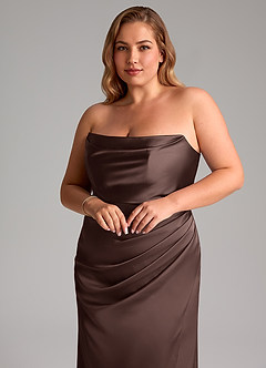 Azazie Leonis Bridesmaid Dresses Ganache Mermaid Pleated Stretch Satin Convertible Dress image8