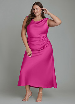 Azazie Kieryn Robes de demoiselle d'honneur Robe Sirène en Satin extensible Plissé Fuchsia image8