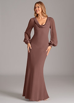 Azazie Jaxine Final Sale Espresso Mermaid Long Sleeve Chiffon Dress image4