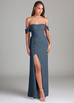 Azazie Amyra Bridesmaid Dresses Neptune Sheath Off the Shoulder Chiffon Convertible Dress image4