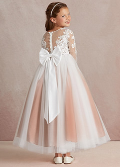 Azazie Elodie Blumenmädchenkleider Ballkleid Spitze Kleid Elfenbein Bronzer image4