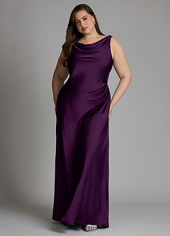 Azazie Nerine Bridesmaid Dresses Grape A-Line Pleated Stretch Satin Dress image7