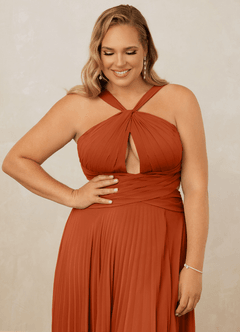 Christian Siriano Bridal for Azazie 1009 Bridesmaid Dresses Burnt Orange A-Line Pleated Chiffon Dress image13