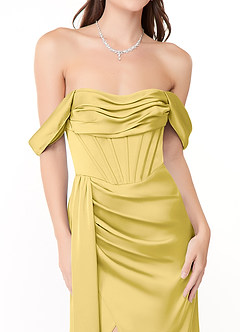 Azazie Amyra Bridesmaid Dresses Canary Mermaid Off the Shoulder Stretch Satin Convertible Dress image7