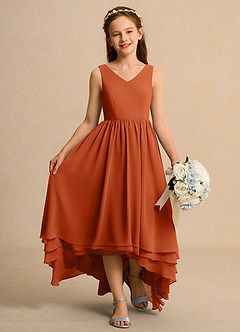 Azazie Kitten Girls Formal Robe Demoiselle D'honneur Fillette Robe Trapèze en Mousseline de soie Orange Brûlée image4