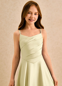 Azazie Coconut Girls Formal Flower Girl Dresses Lemon Sorbet A-Line Pleated Stretch Satin Dress image6