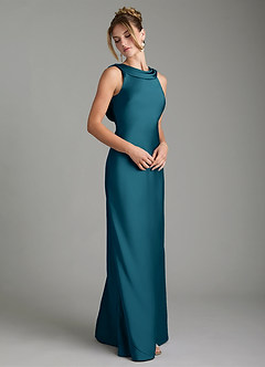 Azazie Aussie Bridesmaid Dresses Ink Blue Sheath Pleated Stretch Satin Dress image5