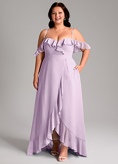 Azazie Lyra Vestidos de madrinha de casamento Vestido Lilás Fosco de Chiffon de Linha A com Conversível image16