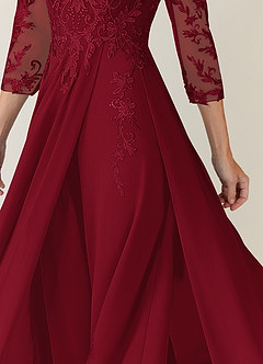 Azazie Noella Mère de la mariée Robes Robe Trapèze en Mousseline de soie Col V Dentelle Bourgogne image7