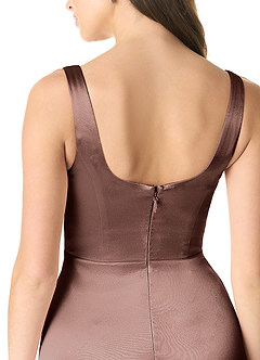 Azazie Joyce Brautjungfernkleider A-Linie Seitliche Cut-Outs Metallischer Satin Kleid Espresso image5